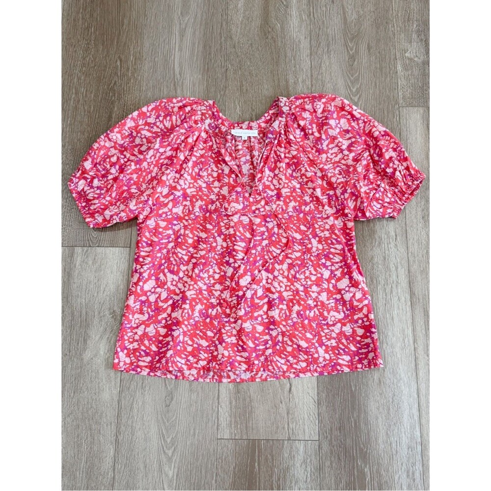 House of Harlow 1960 Martine Blouse Abstract Print Puff Sleeves Top Size Small
